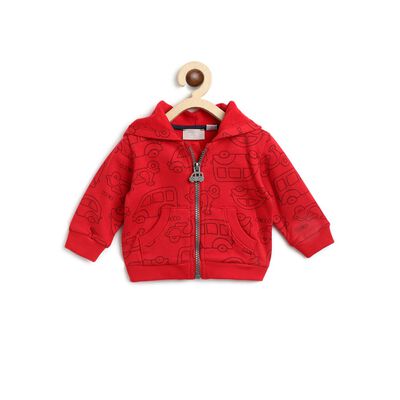 Boys Medium Red Fleece Cardigan  With Hood